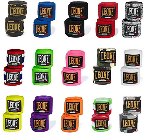 LEONE 1947 Handbandagen Teilelastisch 2,5m / 3,5m / 4,5m lang - Boxbandagen MMA Boxen Bandagen Wickelbandagen Boxen Muay Thai - Diverse Farben und Längen (Rot, 3,50m)