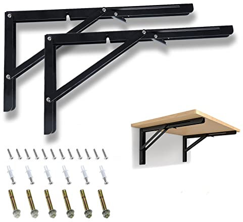 boeray 40,6 cm faltbare Regalhalterung, Karbonstahl, dreieckige Wandhalterung, schwarz, strapazierfähig, Lackierbank, Tischregalhalterungen, 90 Grad Scharnier, Regale, Tische, 100 kg Tragkraft, 2
