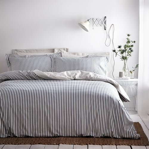 furn. Yard Hebden Mélange Stripe Cotton Duvet Set – Ultra Soft Reversible Striped Bedding (Navy – King)