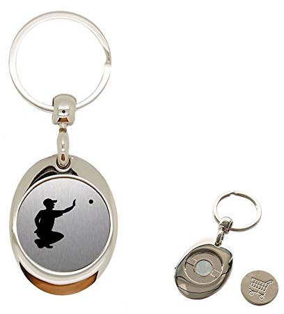 Mygoodprice Porte clé en Métal alu brossé avec jeton aimanté gravé pétanque