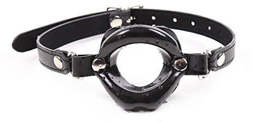 Knebel Mund Harness Geschirr mit Silikon Lipp Mund Öffnung Mundknebel Leder sex sm Erotik Kugelknebel Bondage Fetisch Fesseln Rollenspiel sexspielzeug Für Anfänger Paare Einstellbar (Schwarz)