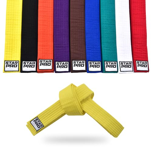 Starpro Martial Arts Training Belt for Karate Judo BJJ Taekwondo - Durable Cotton Polyester Blend for Kids & Adults - Vibrant Colors Yellow