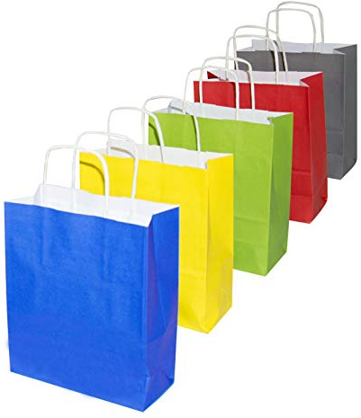 goodsforbusiness GmbH 50 x Papiertragetaschen 18 x 08 x 22 cm in der Farbe Grau | Papiertüten 90g/qm Kraftpapier mit Kordelgriff