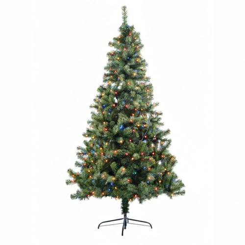 6ft/1.8m Pre-Lit Artificial Christmas Tree Alaskan Pine Green 550 Tips - 160 Multicolour LEDs Metal Stand Xmas Home Decorations