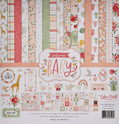 Echo Park Paper Company 646416 12X12 Echo Park 30,5 x 30,5 cm, Welcome Baby Girl Collection Kit, 12-x-12-Inch