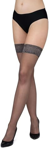 LORES Bas autofixants pour femmes avec dentelle Collants hauts en silicone Chaussettes 15 deniers au-dessus du genou, Fumo XS/S