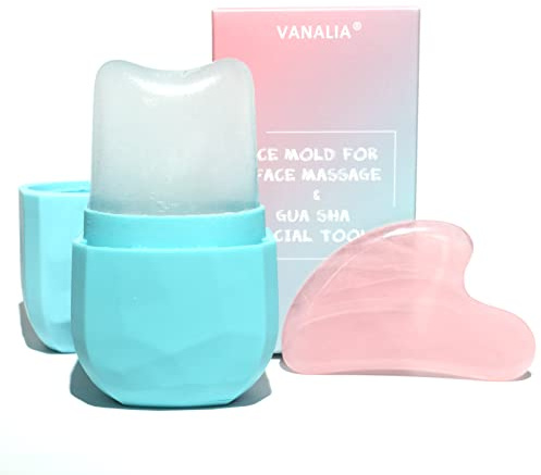 VANALIA Ice Roller for Face and Eye, Gua Sha Facial Massage, Beauty Set with Silicone Ice Mold (Blue)