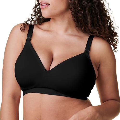 BRAVADO! DESIGNS Sostén sostenible de maternidad y lactancia para lactancia materna, sin costuras, escote en V, copas B a G, Negro - Tela sostenible, M