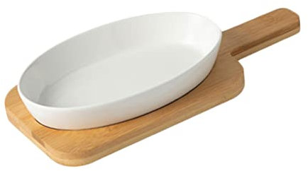 Cabilock Keramik Backblech Mit Holztablett Vielseitige Auflaufform Für Lasagne Und Kuchen Bpa Frei Mikrowellen Und Spülmaschinengeeignet Für Haushaltsgebrauch
