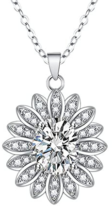 Epinki Schmuck Damen Halskette mit Anhänger, Blumen Anhänger Frauen Halsketten mit Zirkonia Oval, Versilbert Halskette