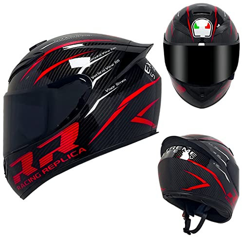 DXDRT Full Face Motorcycle Helmet Motorbike Street Bike Helmet DOT/ECE Approved Flip Up Visor Motocross Racing Crash Helmet for Adult Men Women with Tinted Visors,R,XXL