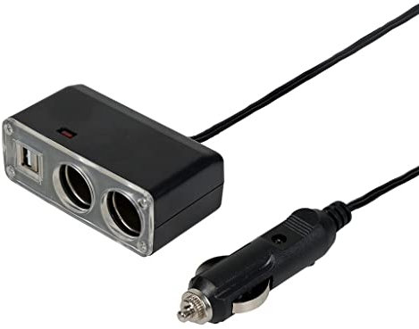 TURBOCAR - Caricatore accendisigari - Multipresa accendisigari - Con doppia porta USB e 2 porte 12V + 2 porte USB 5V 1000mA - Lunghezza: 1,25m - Permette di ricaricare più dispositivi