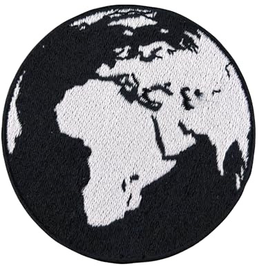Urbanski Patch Erde Weltkugel in Schwarz Weiß zum Aufbügeln 7,3 x 7,3 cm | Aufnäher Applikation Bügelbild