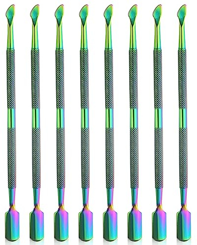 XINMEIWEN 8 Pieces Nail Cuticle Pusher Stainless Steel Nail Polish Cuticle Remover Double Ended Manicure Nail Pedicure Tool Metal Cuticle Peeler Scraper for Fingernails and Toenails (Rainbow)