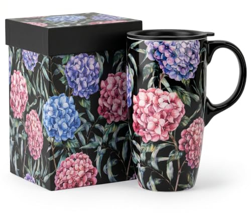 Topadorn Hydrangea Ceramic Travel Mug with Lid 17oz