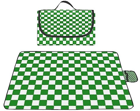 TengYuer Picknickdecke 180x200cm Stranddecke Wasserdicht Sandfrei Isoliert Faltbar Strandmatte mit Tragegriff Outdoor Campingdecke XXL für Camping Parks Strände Picknick Cyan Weiß Kariert