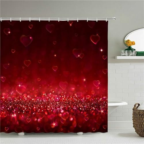 Syiboo Amore Rosso Tenda da Doccia 120x220cm,Tenda per Doccia Antimuffa Impermeabile,Grande Lavabile Lusso Tende Esterno Poliestere con 12 Ganci,3D Shower Curtain per Famiglia Dormitorio Bagno