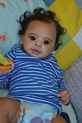 Anano Biracial Reborn Baby Puppe 21Zoll - Schwarze Junge Gemischte Lebensechte Neugeborene Puppe Mit Dunkelbrauner Haut - Echt Aussehend