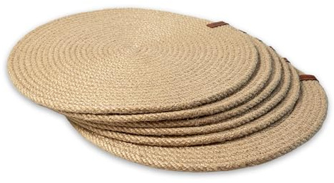 Runde Tischsets, handgefertigt, aus natürlicher Jute, Durchmesser: 32 cm, doppelseitig, 6 Stück