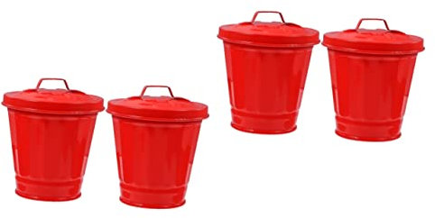 Amosfun 4 Stück Blecheimer Mit Deckel Desktop-abfalleimer Müllcontainer Mini-pflanzeimer Alte Blechdose Blumenpflanzer Kleine Mülltonne Mülleimer Galvanisiertes Eisen Schmiedeeisen Büro