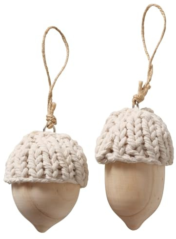 RiloStore 2 STK Holzeichel Deko Eicheln Holz Herbstdeko Früchte Nuss Zapfen Stoffeicheln Dekoeicheln Holzfrüchte b2046 Herbst Dekoration Weihnachten Naturdeko 9x6cm
