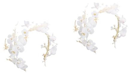 Abaodam 2stücke Hochzeits- Mit Getrockneten Blumen Elegantes Haarband Für Bräute Und Brautjungfern Vintage Haaraccessoires Für Besondere Anlässe Und Fotografie Weiß