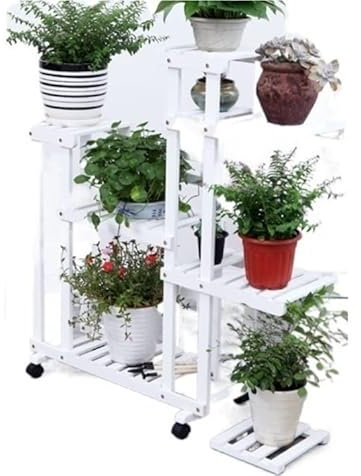 Blumenständer Blumenregal Blumenbank Sukkulenten Holz Blumenständer Balkon Wohnzimmer Indoor Outdoor Pastoralen Stil Dekorativ Pflanzenständer Blumentreppe Pflanzenregal ( Color : White , Size : 109*1