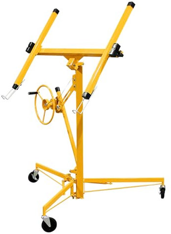 XPOtool Plattenheber bis max. 68 kg, Höhe 188-487 cm, Montagehilfe für Trockenbau, Paneelheber schwenkbar, neigbar mit 3 Rädern mit Feststellbremse, gelb