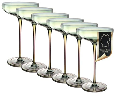 Intirilife set med 6 martiniglas champagneglas 140 ml - coupe cocktailglas champagneglas med regnbågsskimmer och vågform - blyfritt kristallglas, diskmaskinssäkert, stötsäkert - barfest bröllop