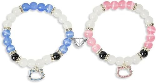 Aucuu Pararmband med magnet, matchande armband för par, matchande kristallarmband, pärlarmband i natursten, pararmband, vänskapsarmband, presenter till par, vän, flickvän, M