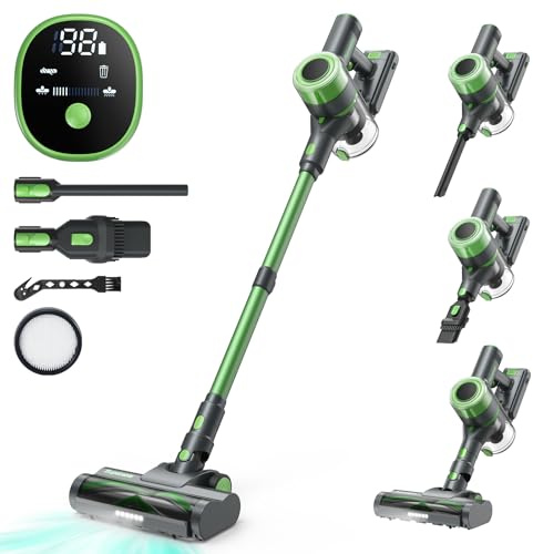 Supstable Akku Staubsauger 30.000Pa, Staubsauger Kabellos mit 60 Min. Laufzeit, Super Leise Akkusauger mit LED Display/Anti-Tangle-Bürste, 450W Stielstaubsauger für Hartböden, Teppich und Tierhaare