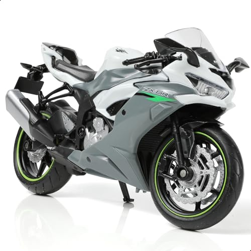 Risopen 1:12 Motorcycle Model Toy for Kawasaki Ninja ZX-6R Metal Die-cast with Plastic Motorcycle Model No Assembly Required Mini Finished Moto Gift for Adult（Grey）