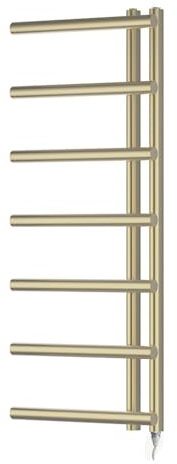 Mira Brushed Brass Designer Electric Towel Rail Reversible Bathroom Radiator - 500mm (w) x 1200mm (h) - Fixed Temperature 600w Element