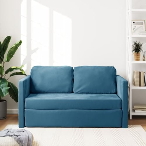 Willood Bodensofa mit Schlaffunktion Doppelbodenbett Samtbettdecke Sofa Blau 122x204x55 cm Samt