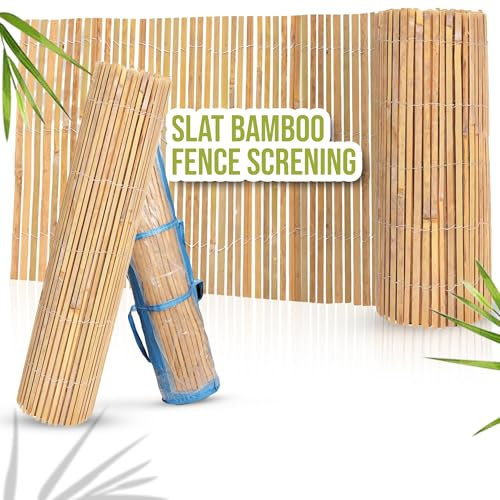 TradeXone Natural Bamboo Slat Fence - Screening Slatted Roll for Garden Outdoor Privacy Screen Wind/Sun Border Protection Privacy Panel Shield Garden Privacy Fence (150cm x 400cm)