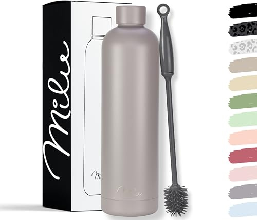Milu Thermosflasche 1L Isolierte Edelstahl Thermo Trinkflasche Thermoskanne Auslaufsichere Isolierflasche doppelwandig - Kohlensäure geeignet – inkl. Reinigungsbürste (Taupe Grau, 1000ml)