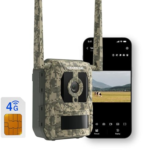 CAMOVUE 4G LTE Wildkamera mit SIM-Karte, 4K 8MP UHD, Live View jederzeit und überall, 0,2 Sek. Auslösezeit, 940nm unsichtbare IR-LEDs, Bewegungserkennung, Serienbildmodus, Cloud Speicher, Talon Pro