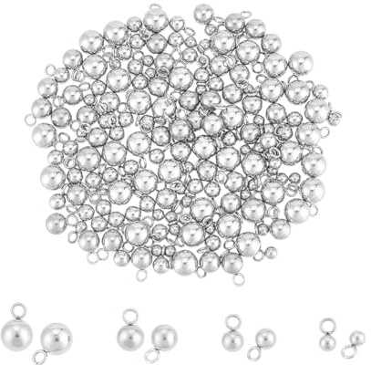 UNICRAFTALE 160 Piezas 4 Estilos Colgantes Acero 304 Esferas Pequeñas 3-6mm Diámetro Abalorios Bola Agujero 2mm para Collar Pulsera DIY
