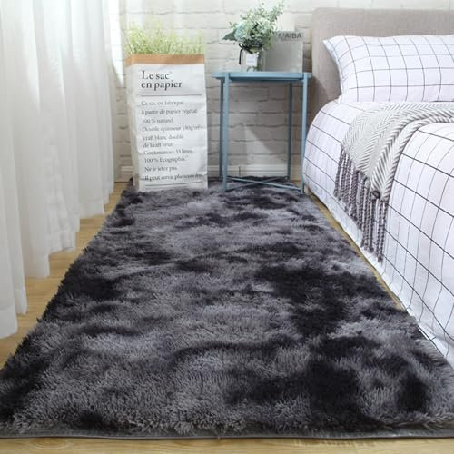Shaggy Hochflor Teppich Fellteppich 110 x 130 cm Flauschig, Weich, Pflegeleicht, Anti-Rutsch, Waschbar Flauschige Moderne Teppiche Schlafzimmer Teppich für Wohnzimmer, Schlafzimmer, Dunkelgrau