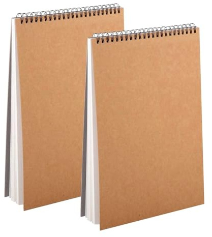 2Pack A5 Sketch Books160gsm Spiral Bound Drawing Pad Sketch Paper Art Supplie with Hardboard and Acid Free Drawing Paper 60 Pages (A5-2Pack)