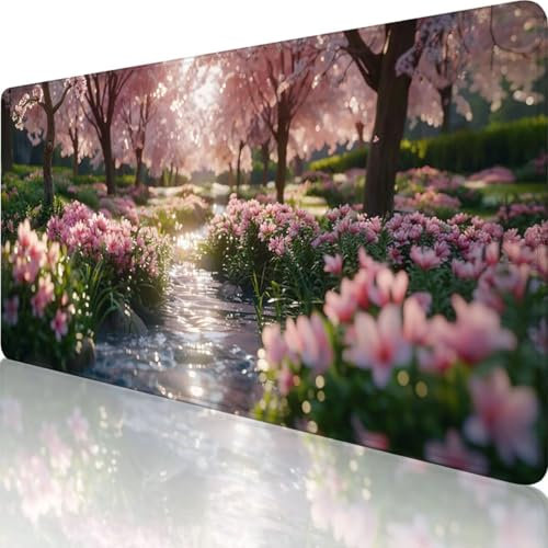 Rosa Mauspad XXL 800 x 300, Erweiterte Groß Mousepad Blume, Wasserfest Schreibtischunterlage Vernähte Kanten Design, Mouse Pad mit rutschfeste Gummibasis für Pc Büro Deko, Geschenke für Frauen 1-V