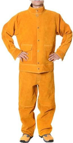 Giacca Da Saldatore In Pelle, Vestito Di Cuoio Del Saldatore Resistente, Giacche Di Sicurezza Da Lavoro Resistenti(Yellow,XXL)