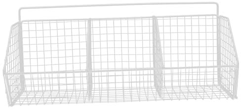 GETAJGHSD Cesta De Cocina De Pared Blanca De Metal, Cesta Para Cebollas, Ajos y Jengibre, Diseño Transpirable, Montaje Mural, Almacenamiento Vertical Para Cocina, Organizador De 3 Compartimentos