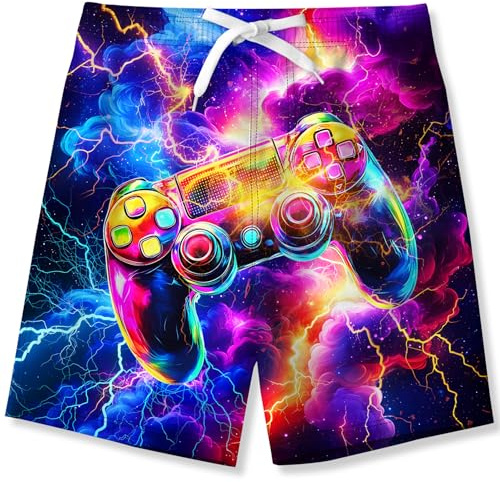 TUONROAD Badshorts för pojkar roliga 3D-tryck snabbtorkande badbyxor med nätfoder sommar strand korta byxor 5–14 år, spelkonsol, 11-12 år