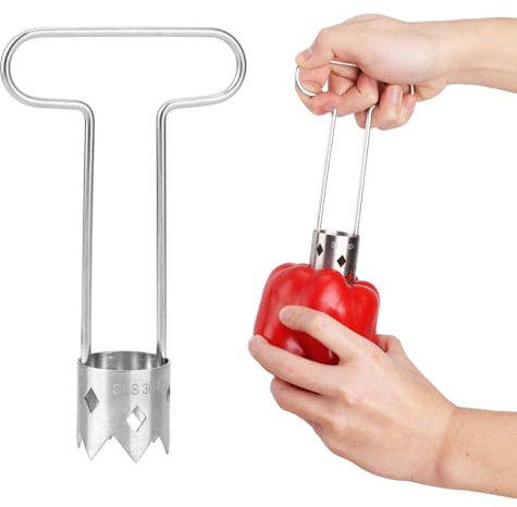 Descorazonador de Frutas y Verduras, 2025 Nuevo y Mejorado Removedor de Semillas de Pimiento Tipo T de Acero Inoxidable Herramienta para Verduras Frutas y Utensilios de Cocina
