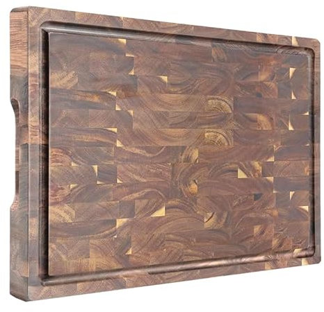 BRAVECOW holzschneidebrett,akazienholz brett,holzbrett groß,Mit rutschfesten Füßen Saftschlitz,schneidebrett holz mit auffangschale,für Küchenplatten 42X30X2.5cm