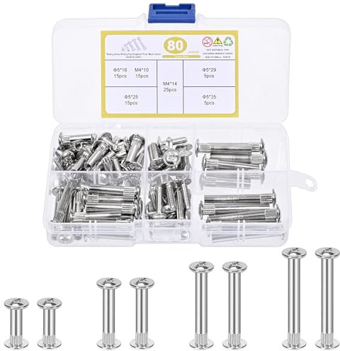 Peevisap 80 Pezzi Vite Per Mobili, 5 mm Giunzioni Per Mobili Con Connettore Per Armadio M4, Vite Per Sedia Piatta, Vite Rilegatura, Ferramenta Per Mobili, Per Mobili, Assi Di Legno, Armadi