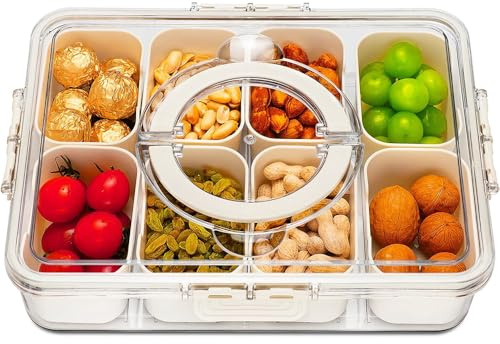 miaomiao Snackbox mit 8 Fächern, Snackschale mit Deckel und Griff, Auslaufsicherer Snackteller Organizer, für Süßigkeiten Obst Keksen Dessert Gemüse Nüsse