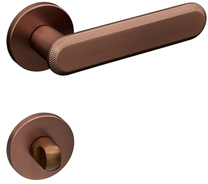 Gavroche Türgriff für Badtüren | WC Drückergarnitur Set Türklinken mit WC-Verschluss für Badezimmer und Toilette mit eckiger Rosettengarnitur aus Zink Bronze Türbeschlag für Badezimmertüren