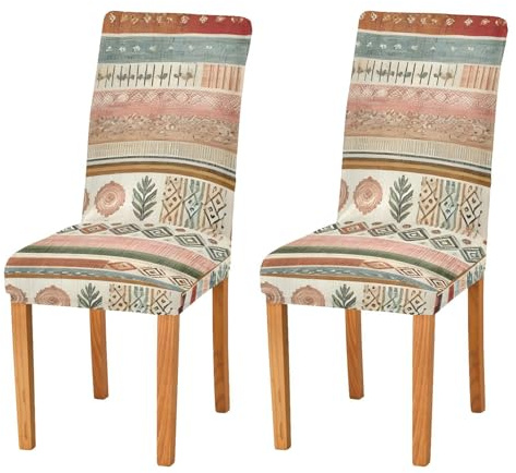 ODAWA Stuhlhussen im Boho-Stil, Vintage-Streifen, 2er-Set, Esszimmerstuhlhussen für Kleider, Damen-Accessoires